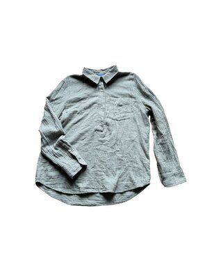 Alice Walk Women's Popover Top M Sage Green Cotton Gauze Textured Long-Sleeve